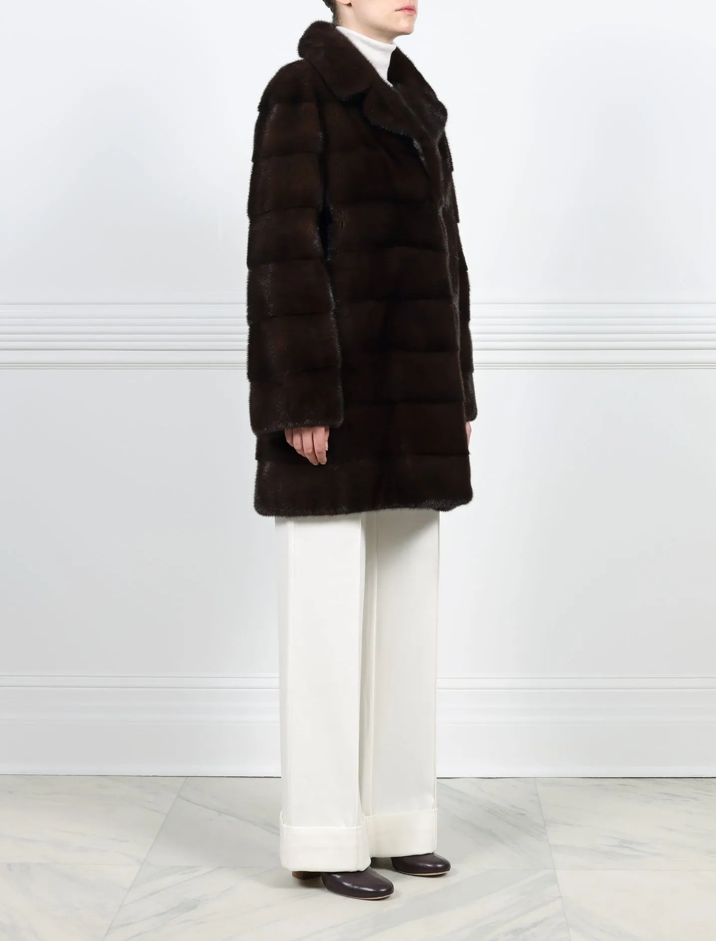 The Kristina Horizontal Mink Fur Coat With Notch Collar