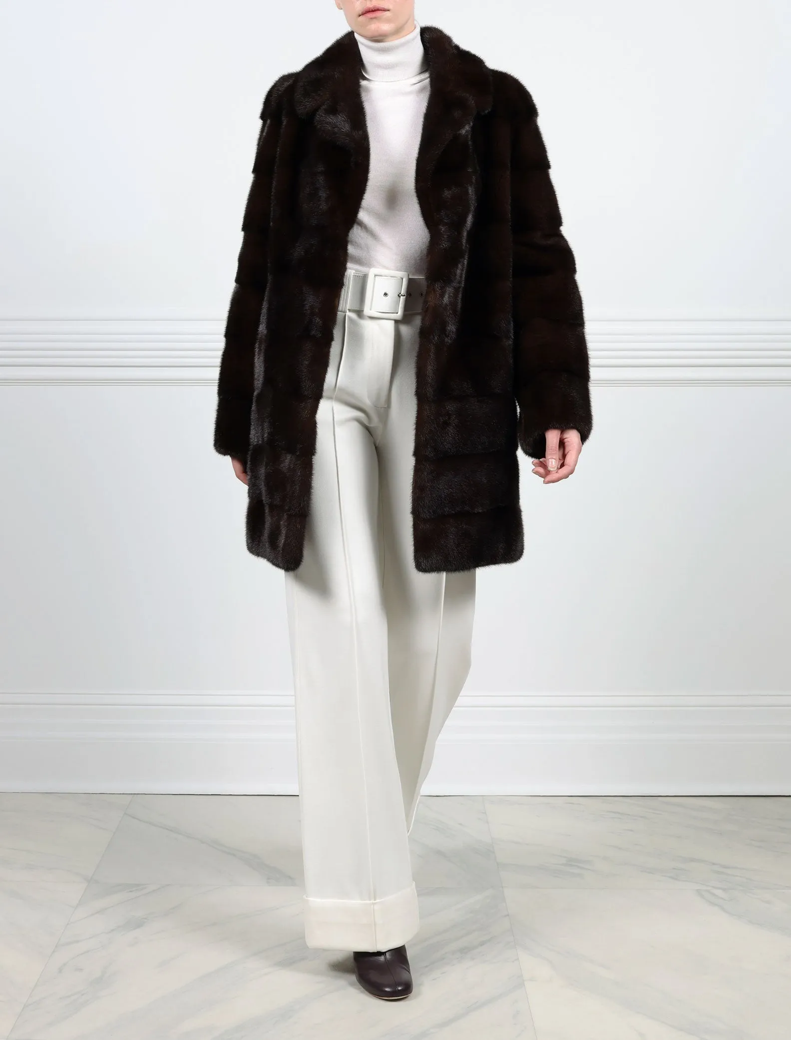 The Kristina Horizontal Mink Fur Coat With Notch Collar