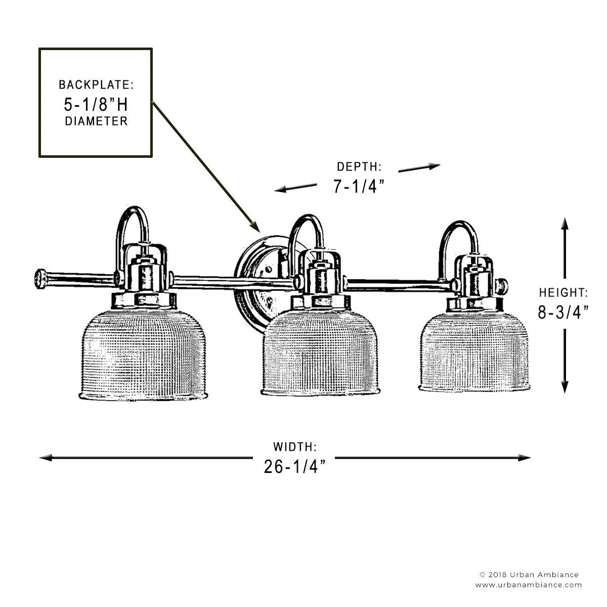 UHP2043 Luxe Industrial Bath Fixture, 8-3/4"H x 26-1/4"W, Polished Chrome Finish, Harlow Collection