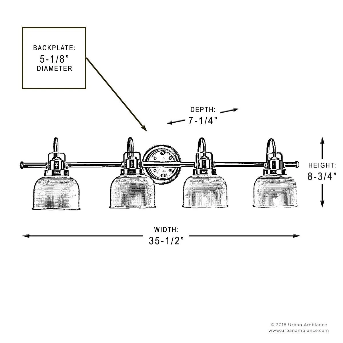 UHP2046 Luxe Industrial Bath Fixture, 8-3/4"H x 35-1/2"W, Polished Chrome Finish, Harlow Collection