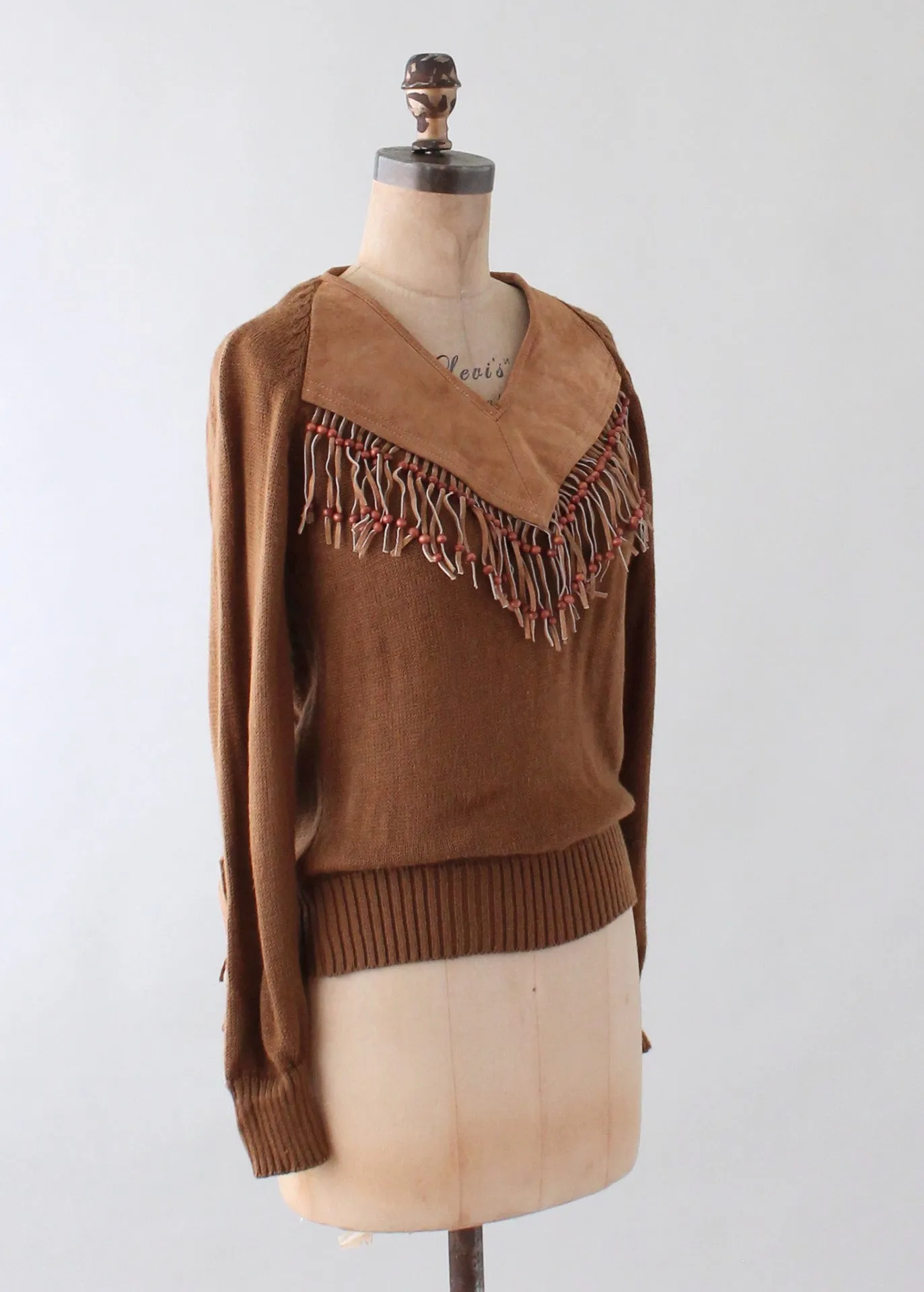 Vintage 1970s Suede Fringe Sweater