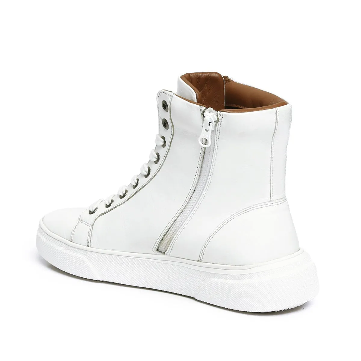 White High Ankle Sneakers With Metal Lion Logo E.V.A Sole by Brune & Bareskin