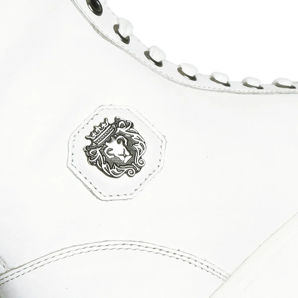 White High Ankle Sneakers With Metal Lion Logo E.V.A Sole by Brune & Bareskin