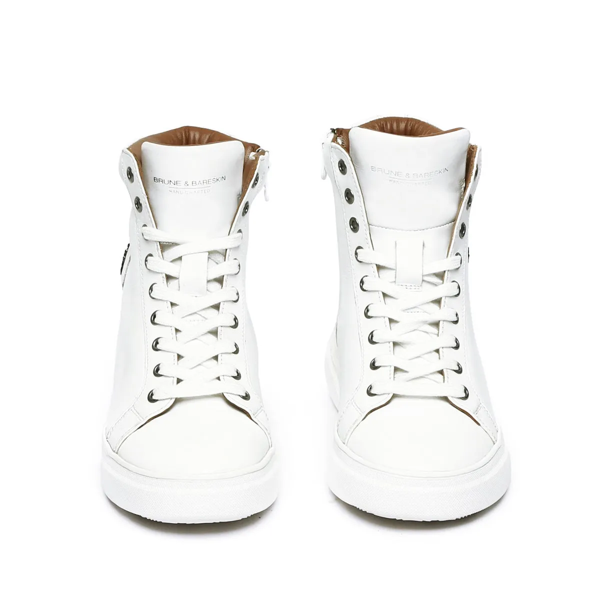 White High Ankle Sneakers With Metal Lion Logo E.V.A Sole by Brune & Bareskin