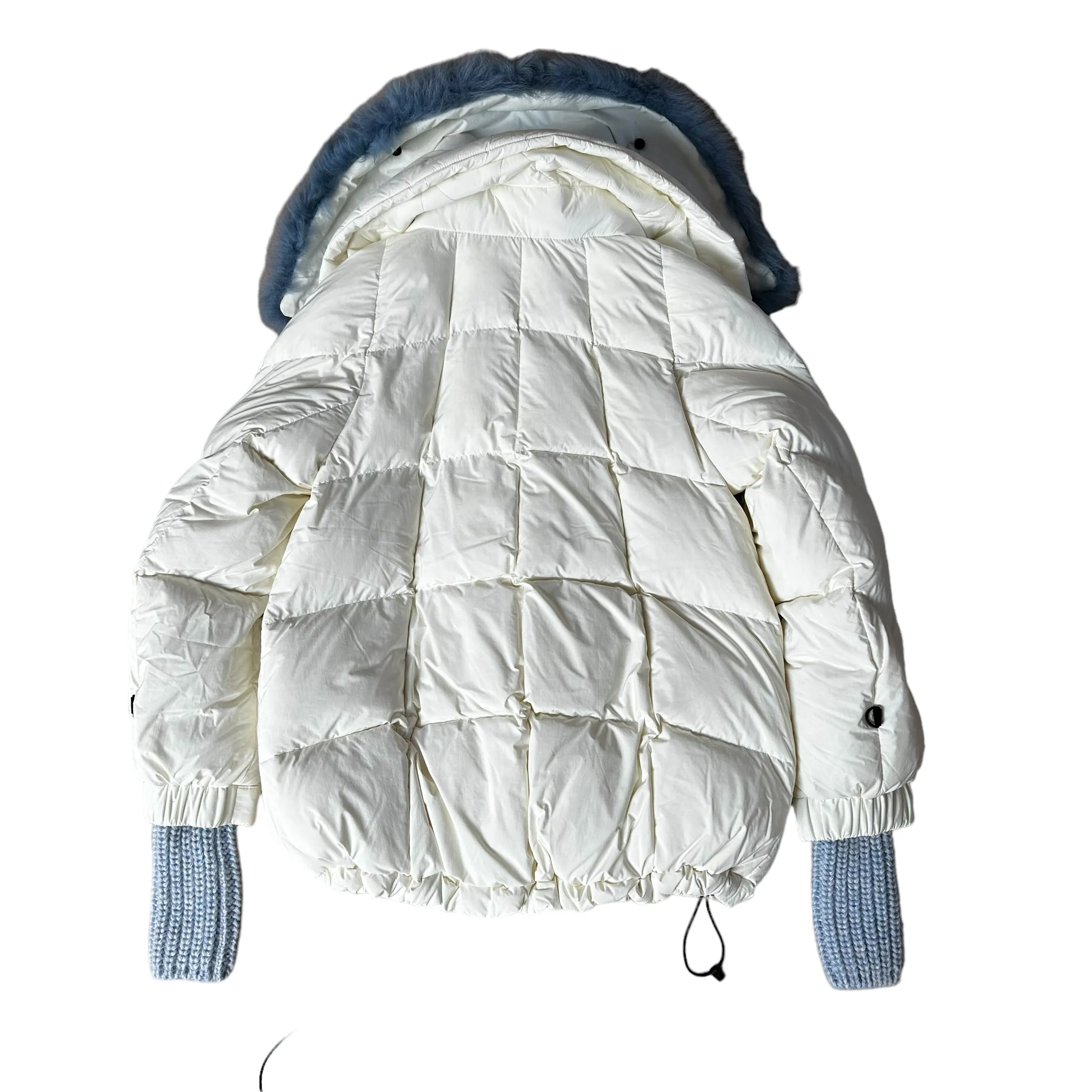 White Puffer Coat w/Fur - S