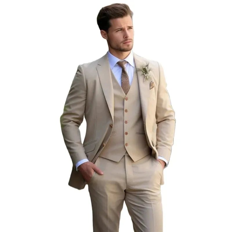 Wiaofellas  -  Champagne mens Tuxedo Wedding Suits For Men Bespoke Groom Wear Formal Fashion Men Suit Prom Party Blazer Pants Vest